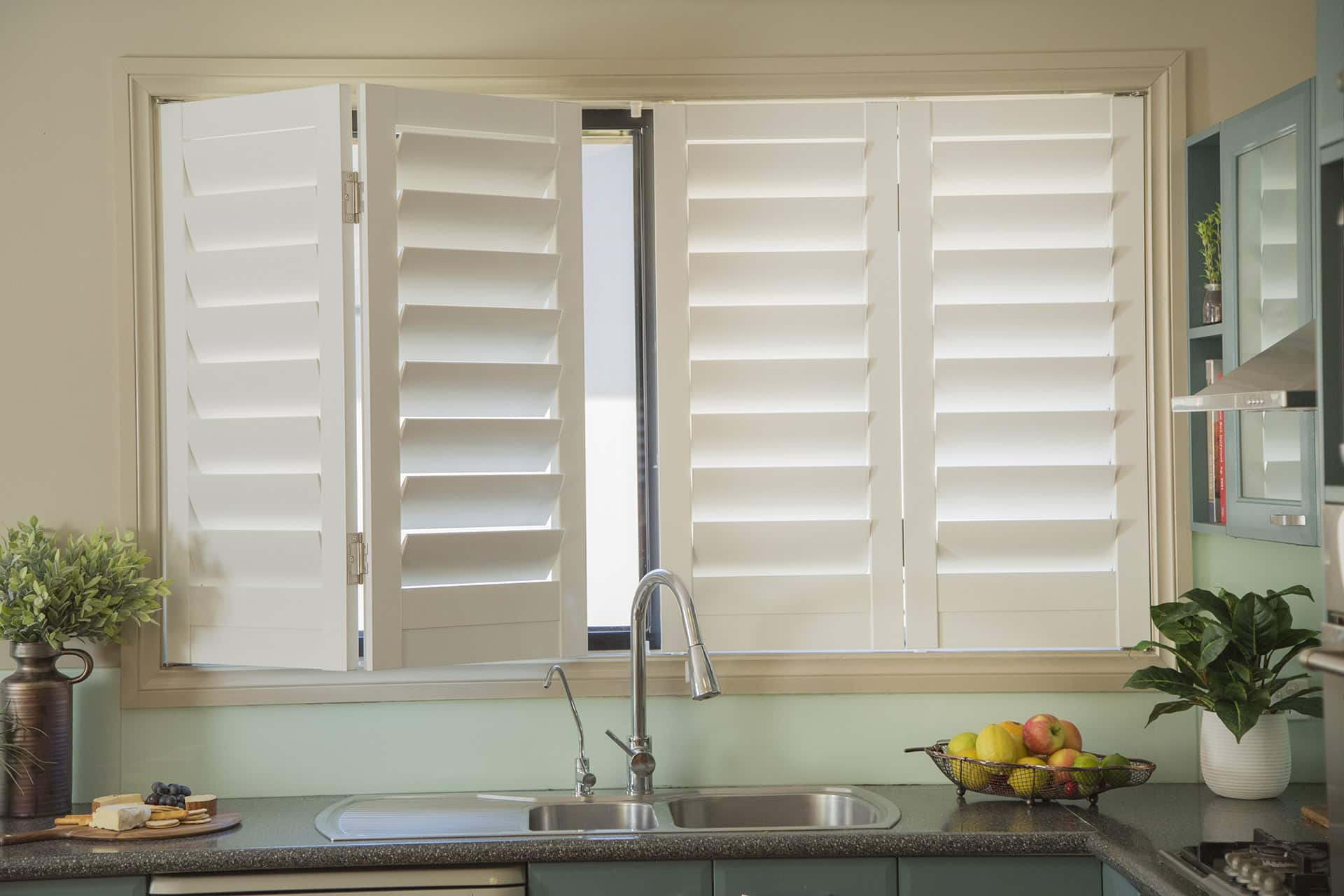 plantation shutters kitchen sink